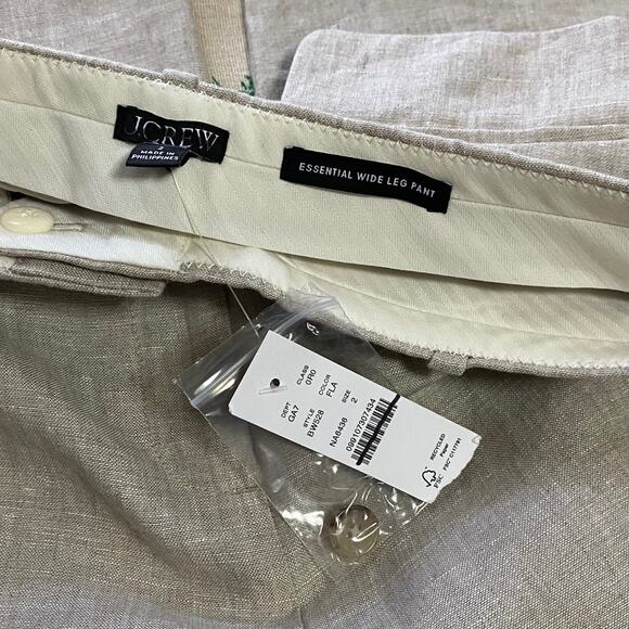 J. Crew Linen Essential Wide Leg Pant Flax Natural Size 2 Trouser Career Preppy - Picture 7 of 10